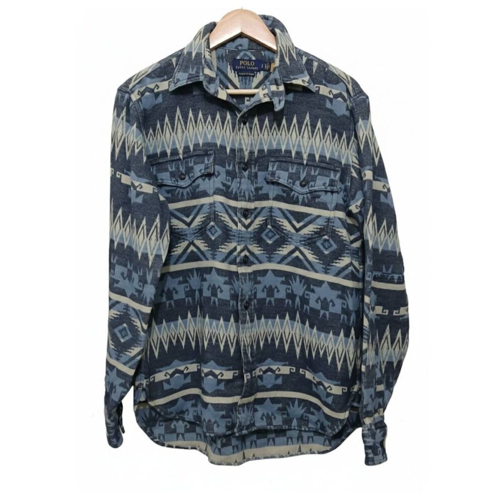 Polo ralph lauren mens small Aztec button down winter shirt western blue warm